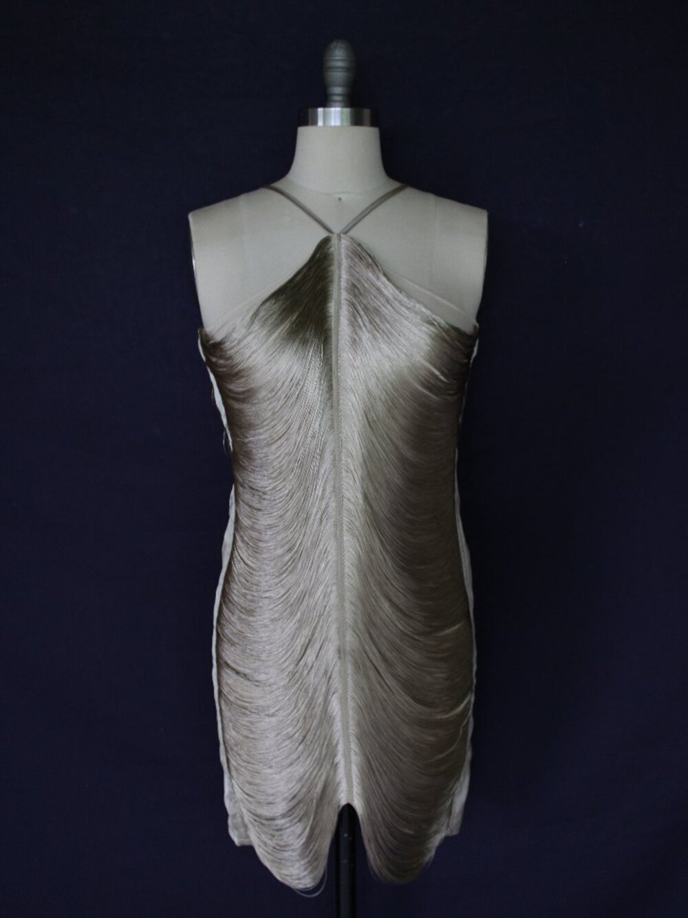 MEW MEWS Bluma Halter neck Fringe Gatspy flapper Mini Dress olive gold NWT S - Picture 8 of 12